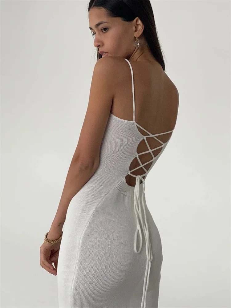 Robe tricotée à bandes dos nu, cryptographique, Sexy, tenues élégantes pour femmes, sans manches, Club, fête d'anniversaire, vêtements
