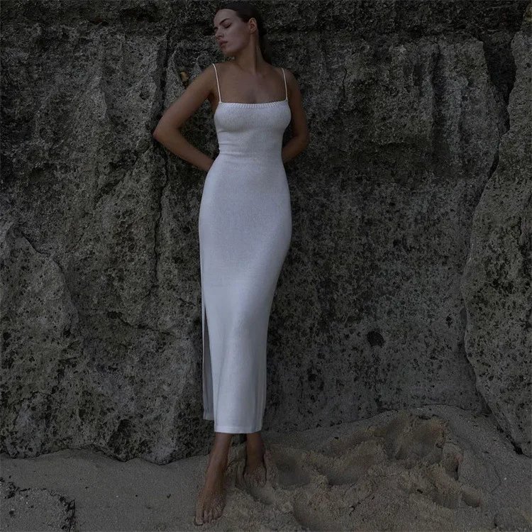 Robe tricotée à bandes dos nu, cryptographique, Sexy, tenues élégantes pour femmes, sans manches, Club, fête d'anniversaire, vêtements