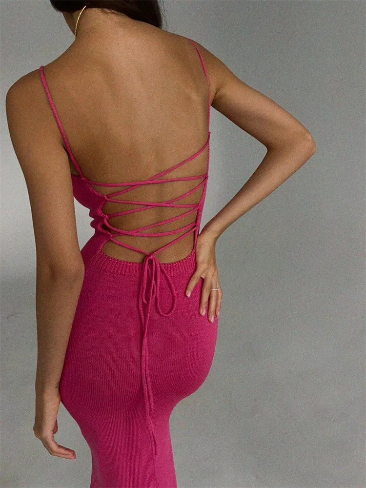 Robe tricotée à bandes dos nu, cryptographique, Sexy, tenues élégantes pour femmes, sans manches, Club, fête d'anniversaire, vêtements