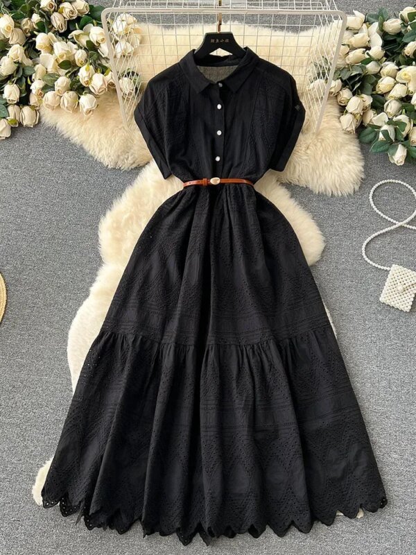 Robe longue à bouton avec ceinture – Image 4