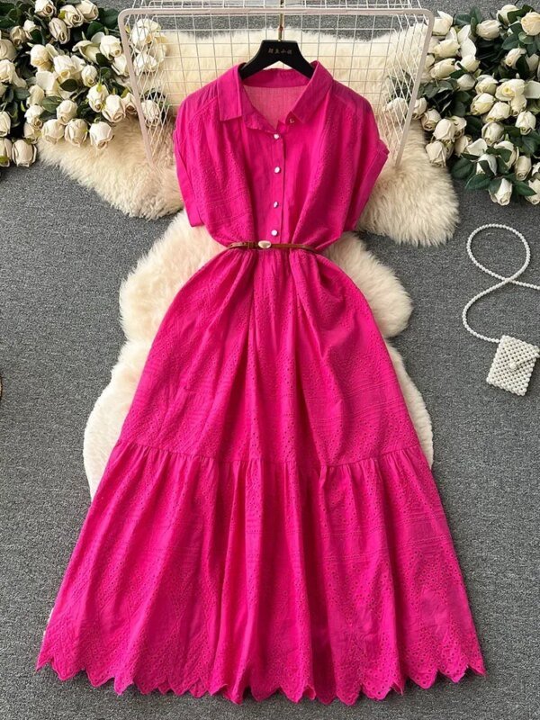 Robe longue à bouton avec ceinture – Image 5