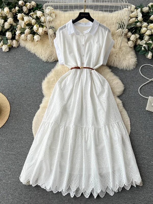 Robe longue à bouton avec ceinture – Image 6