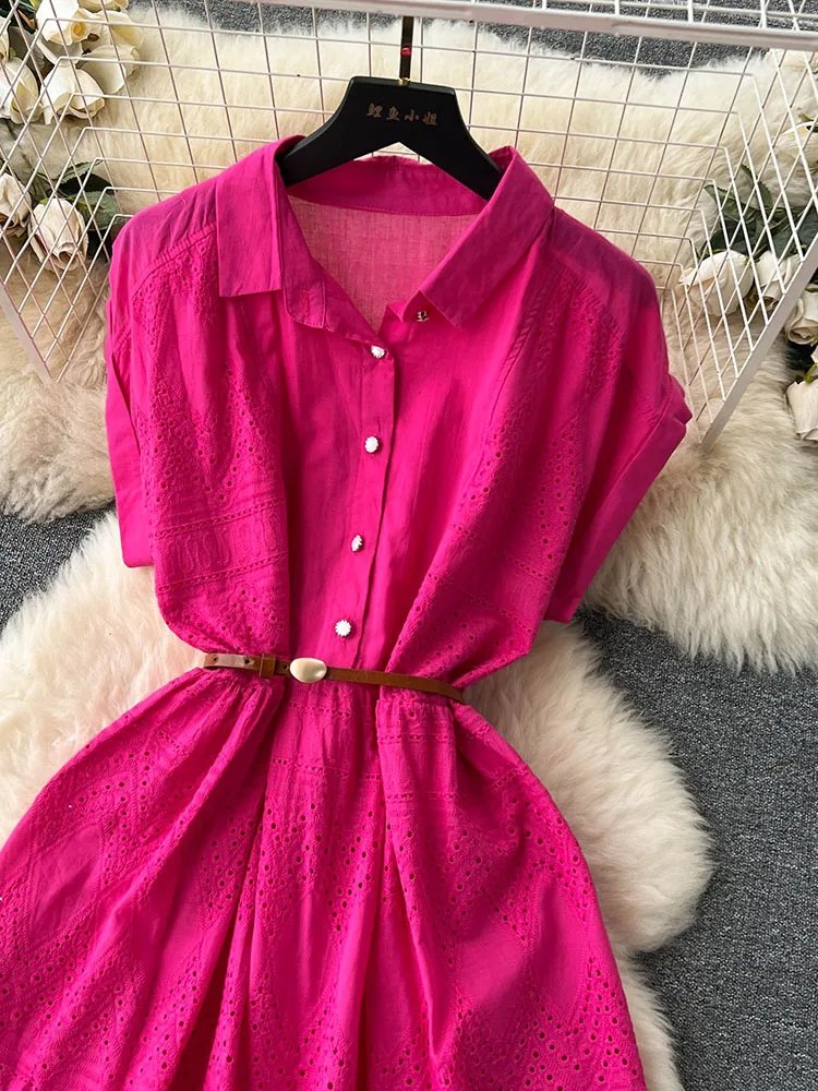 Robe d'été longue à lacets pour femmes, ample, boutonnage, avec ceinture, col chemise plissée et Patchwork, D4072