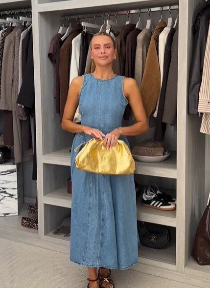 Robe en jean décontractée, col rond, dos nu, sans manches, taille haute, ample, fermeture éclair, été, haute rue, vêtements solides, Sexy