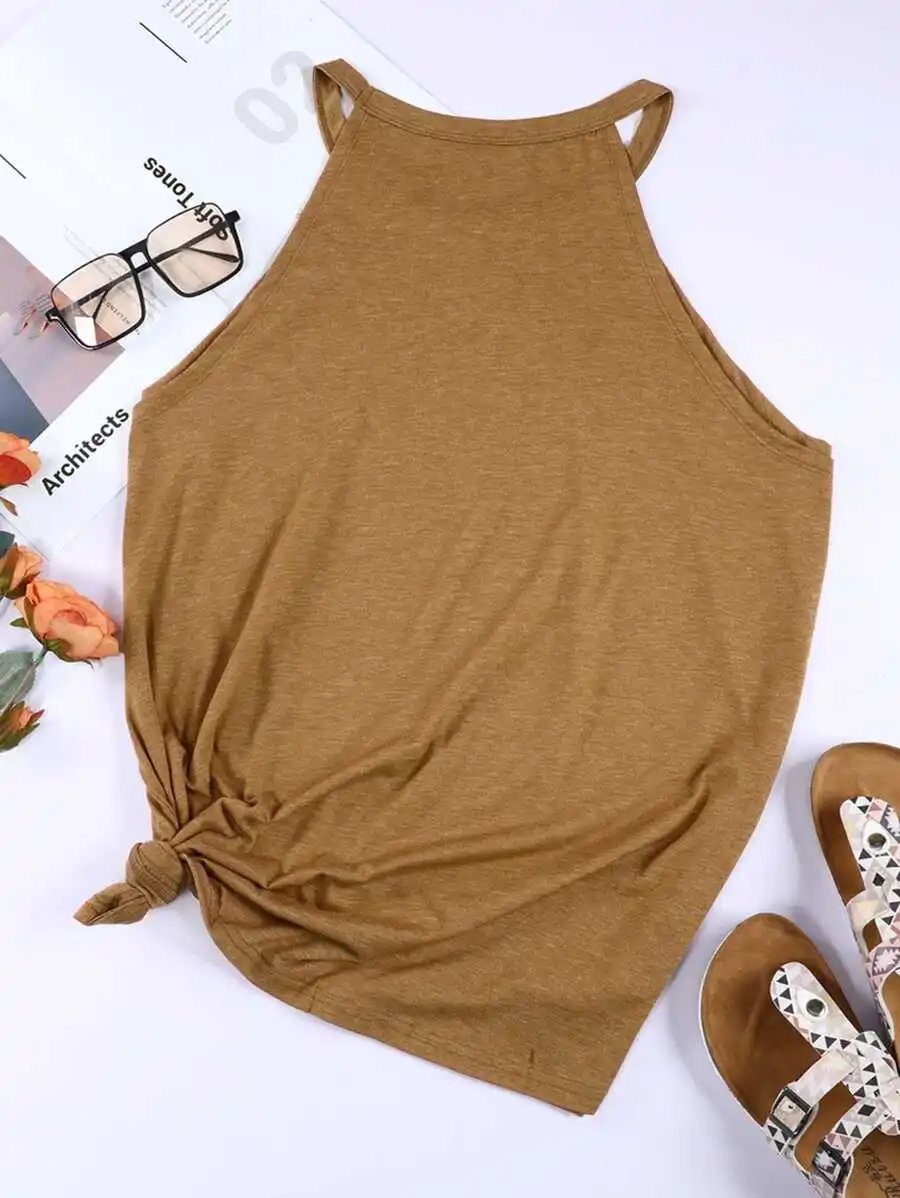 T-shirt d'été sans manches pour femmes, col rond, débardeur d'entraînement, chemises décontractées unies