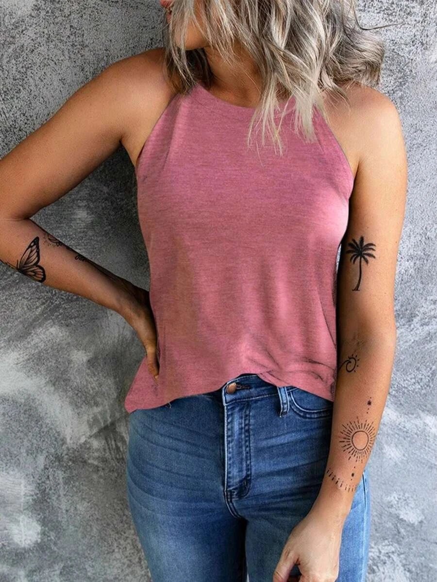 T-shirt d'été sans manches pour femmes, col rond, débardeur d'entraînement, chemises décontractées unies