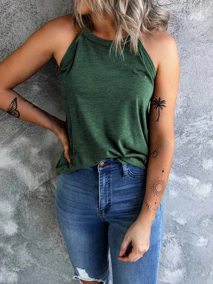 T-shirt d'été sans manches pour femmes, col rond, débardeur d'entraînement, chemises décontractées unies