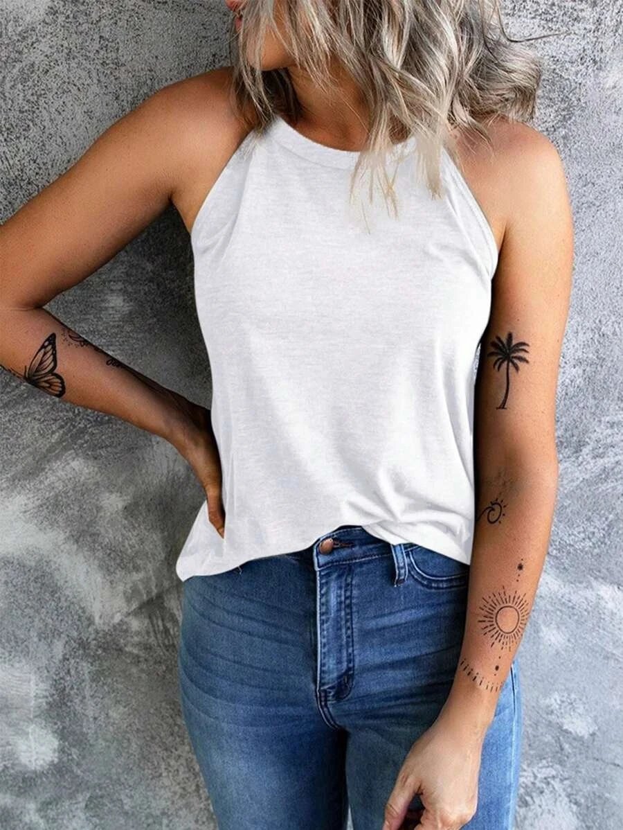 T-shirt d'été sans manches pour femmes, col rond, débardeur d'entraînement, chemises décontractées unies