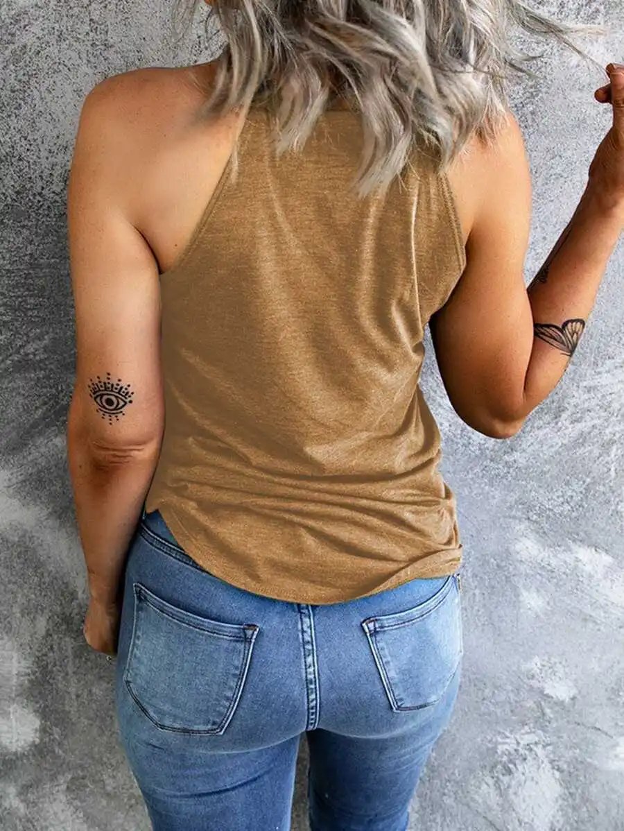 T-shirt d'été sans manches pour femmes, col rond, débardeur d'entraînement, chemises décontractées unies