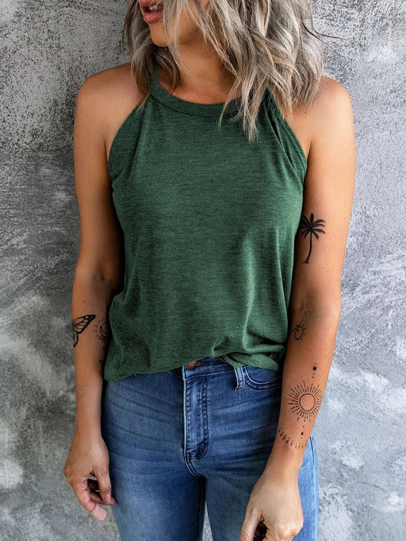 T-shirt d'été sans manches pour femmes, col rond, débardeur d'entraînement, chemises décontractées unies