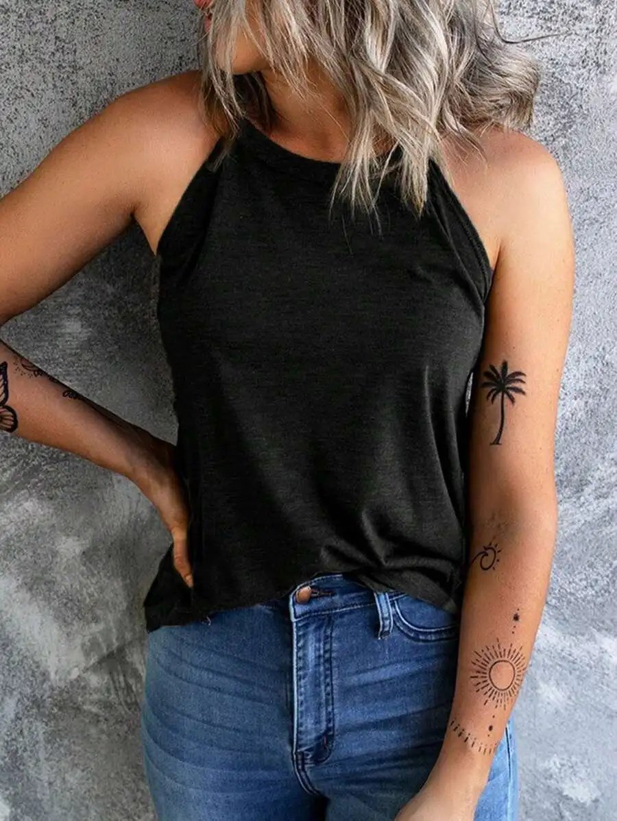 T-shirt d'été sans manches pour femmes, col rond, débardeur d'entraînement, chemises décontractées unies