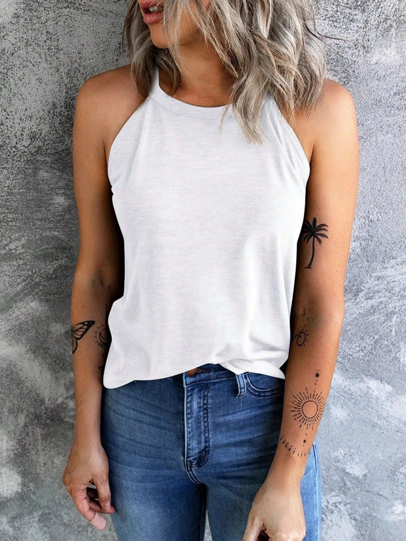 T-shirt d'été sans manches pour femmes, col rond, débardeur d'entraînement, chemises décontractées unies