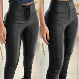 Pantalon en cuir taille haute
