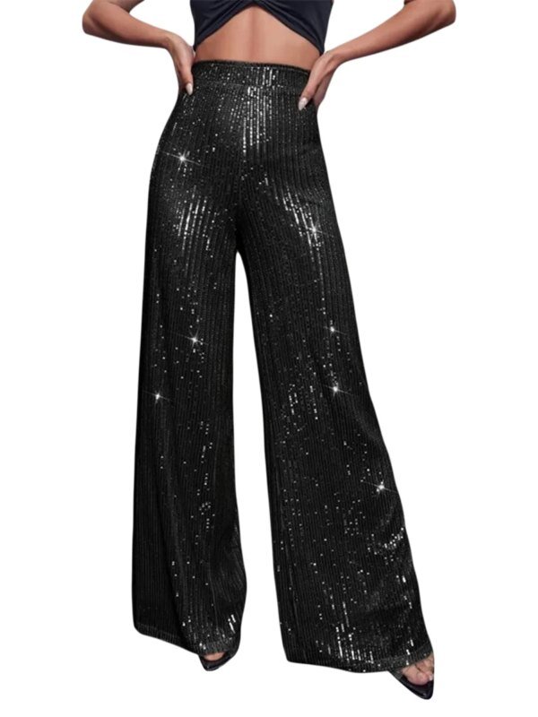 Pantalon Évasé à Paillettes, Taille Haute – Image 3