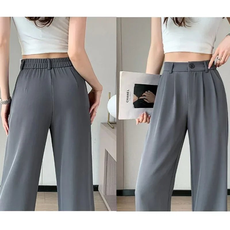Femmes pleine longueur pantalon dame Baggy taille haute jambe large couleur unie pantalon dame jambe droite maman classique bureau pantalon pantalons