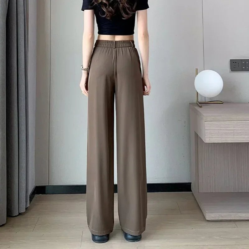 Femmes pleine longueur pantalon dame Baggy taille haute jambe large couleur unie pantalon dame jambe droite maman classique bureau pantalon pantalons