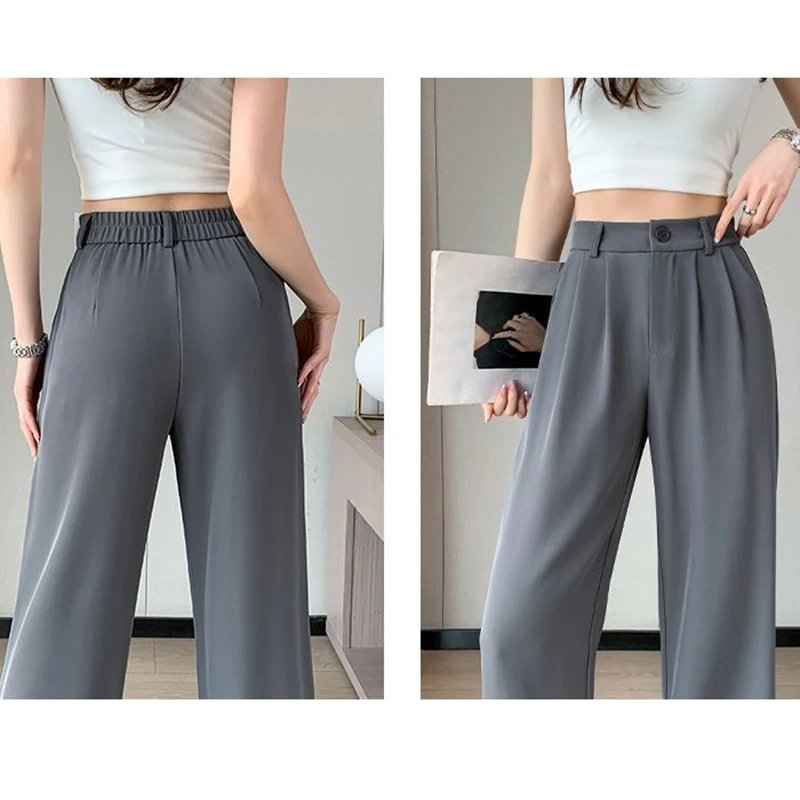 Femmes pleine longueur pantalon dame Baggy taille haute jambe large couleur unie pantalon dame jambe droite maman classique bureau pantalon pantalons