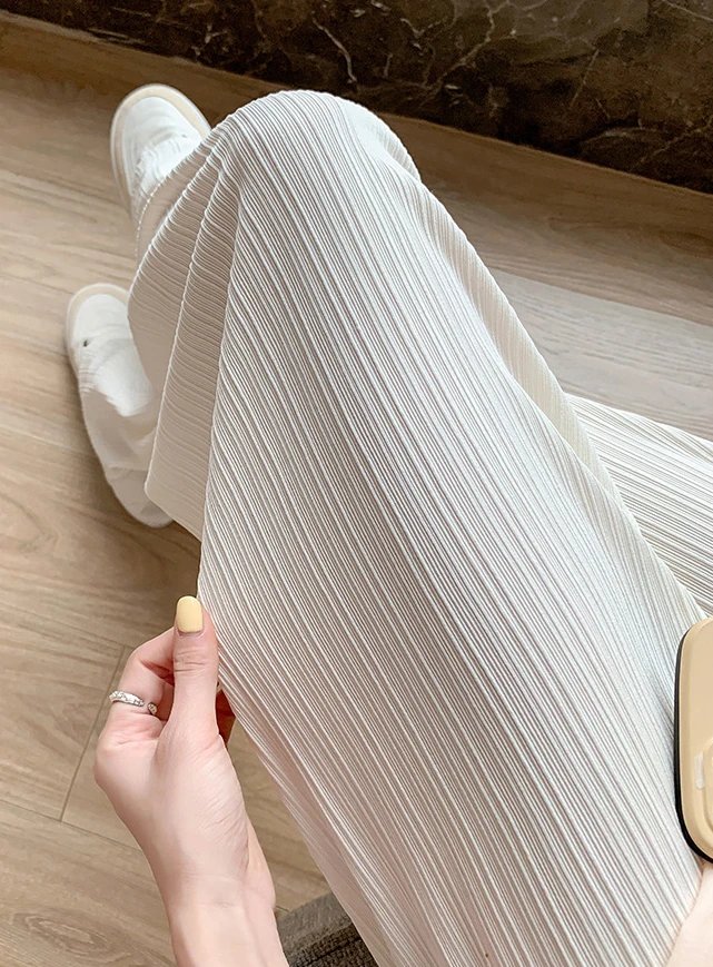Ice InjWide Leg Pants pour femmes, coréen, mince, mousseline de soie, taille haute, Saggy adt, droit, décontracté, mode fjgy, printemps, été, 2024