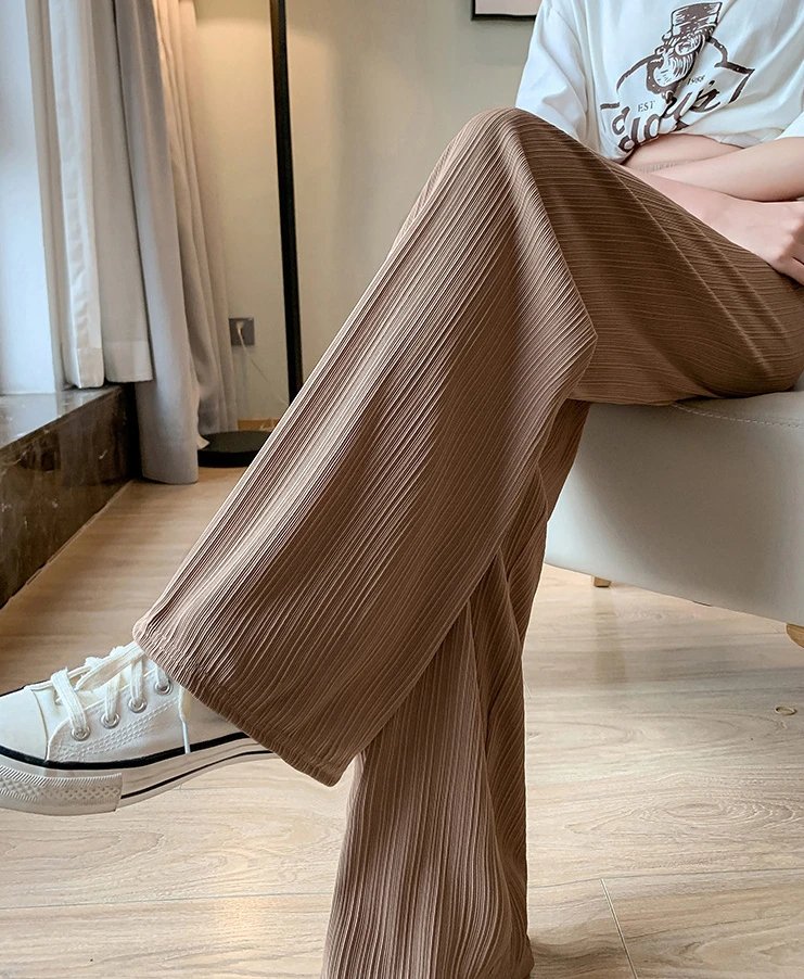 Ice InjWide Leg Pants pour femmes, coréen, mince, mousseline de soie, taille haute, Saggy adt, droit, décontracté, mode fjgy, printemps, été, 2024