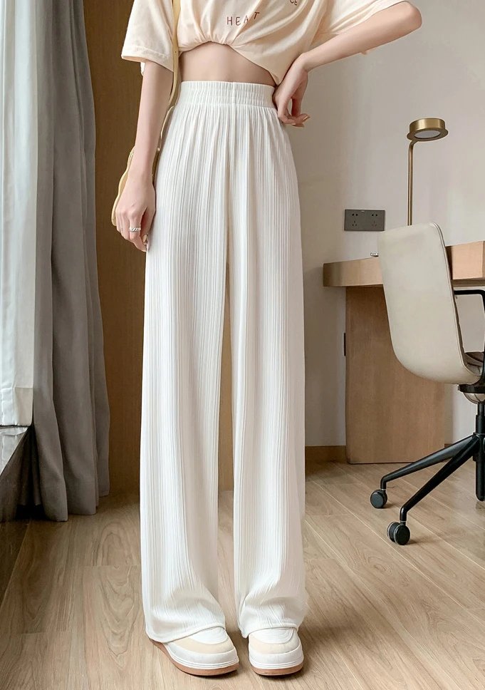 Ice InjWide Leg Pants pour femmes, coréen, mince, mousseline de soie, taille haute, Saggy adt, droit, décontracté, mode fjgy, printemps, été, 2024