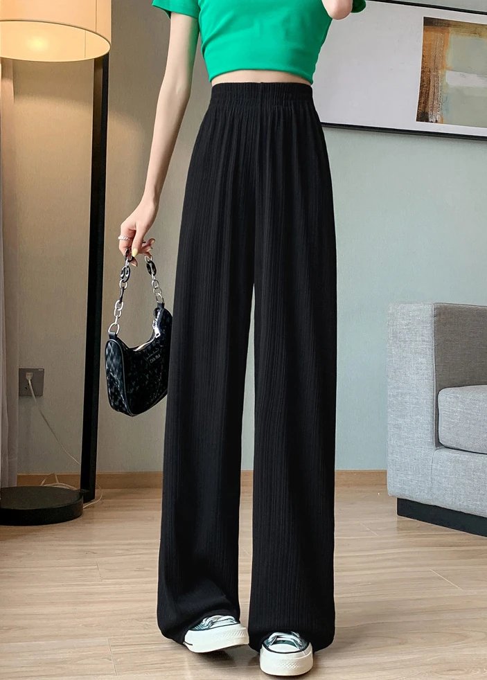 Ice InjWide Leg Pants pour femmes, coréen, mince, mousseline de soie, taille haute, Saggy adt, droit, décontracté, mode fjgy, printemps, été, 2024