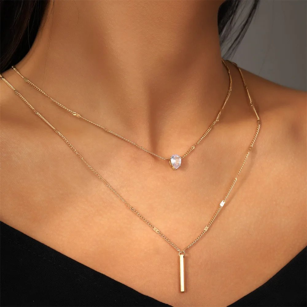Collier pendentif barre en métal superposé Vintage pour femmes, usage quotidien, couleur or, chaîne de clavicule réactionnelle, bijoux