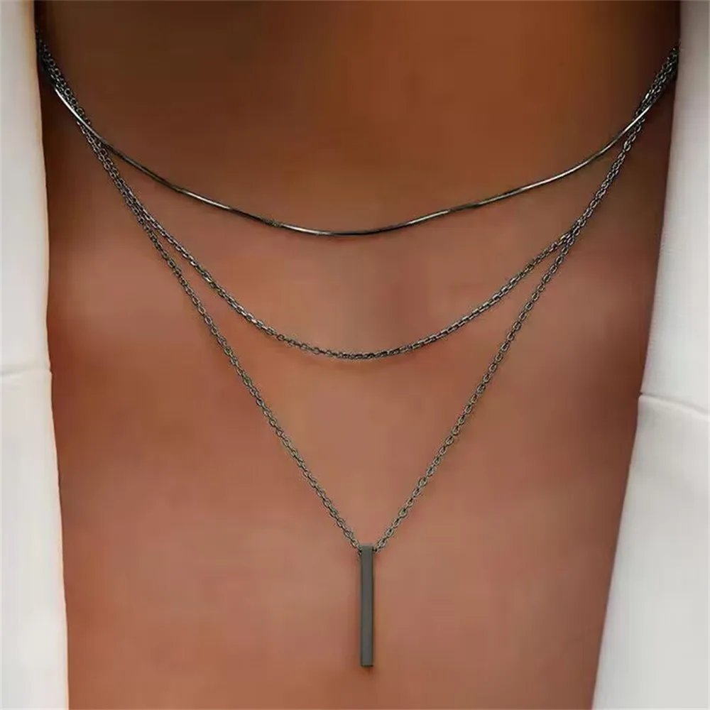 Collier pendentif barre en métal superposé Vintage pour femmes, usage quotidien, couleur or, chaîne de clavicule réactionnelle, bijoux