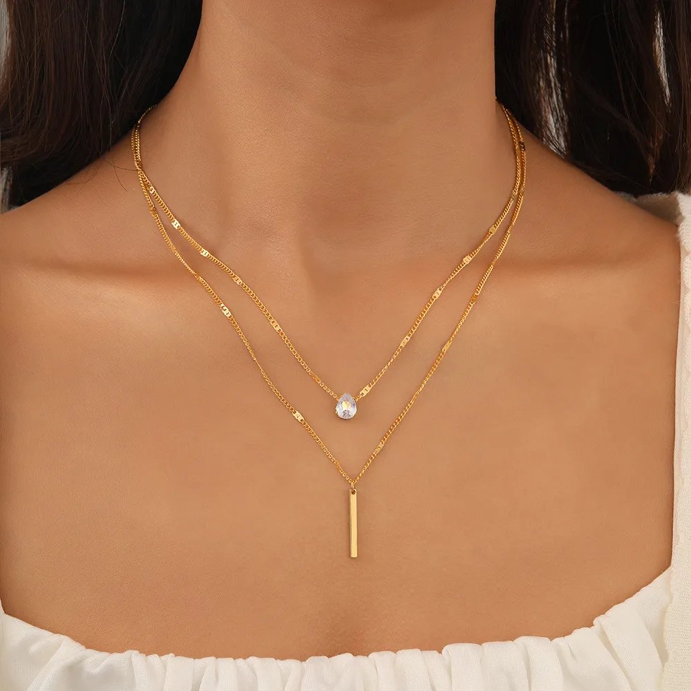 Collier pendentif barre en métal superposé Vintage pour femmes, usage quotidien, couleur or, chaîne de clavicule réactionnelle, bijoux
