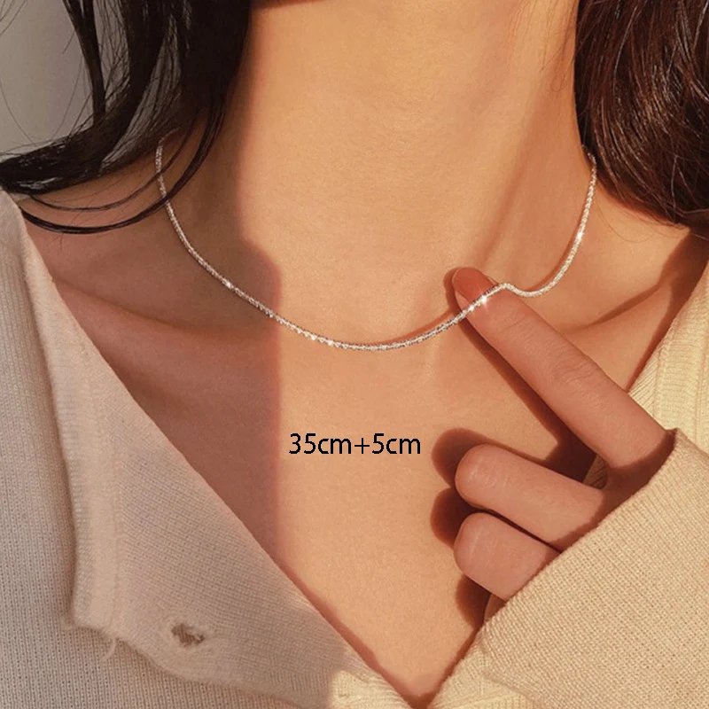 Collier scintillant couleur argent pour femmes, chaîne de clavicule tendance, ras du cou pour filles, accessoires bijoux de fête de mariage coréen