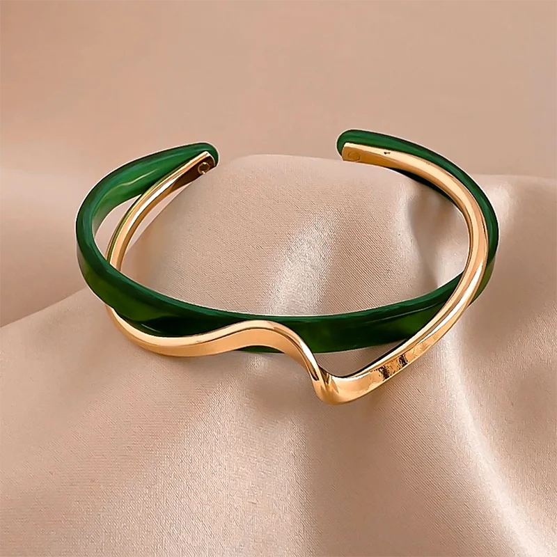 Bracelets de coquillages blancs pour femmes, métal courbé, géométrique, ouverture en forme de C, bijoux cadeaux