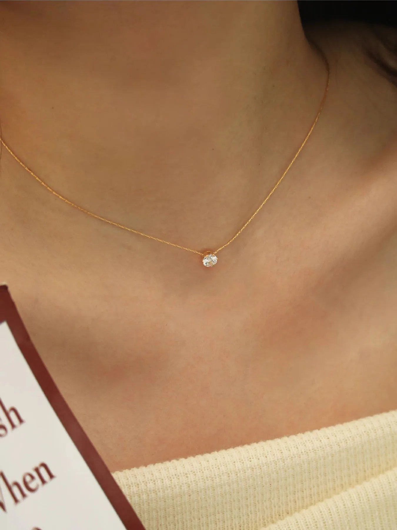 Peri'sbox – collier à breloques Solitaire minimaliste et délicat, chaîne en acier inoxydable Anti-ternissement, rond en pierre Cz transparente, nouveau