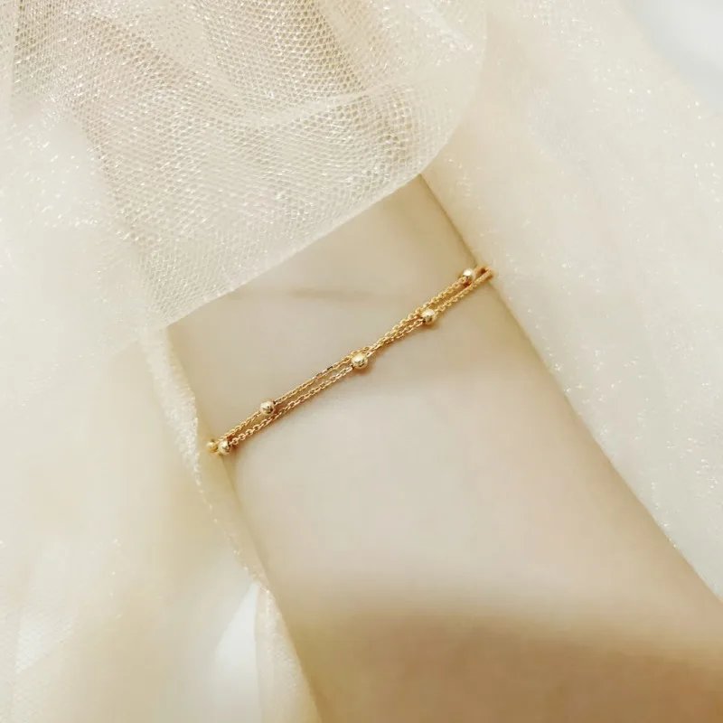 Bracelet Double couche en petites perles rondes pour femmes, tendance, chaîne de couleur or, Simple, boule, bijoux
