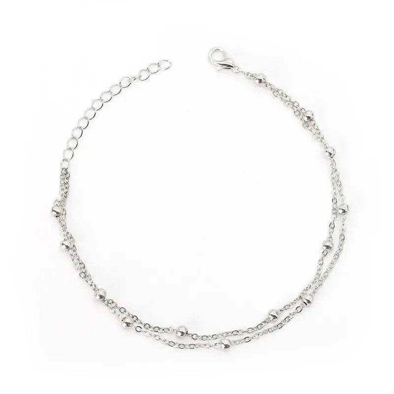 Bracelet Double couche en petites perles rondes pour femmes, tendance, chaîne de couleur or, Simple, boule, bijoux