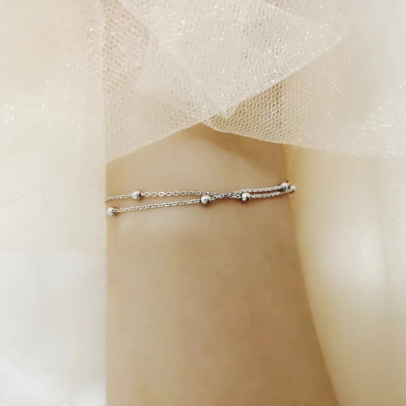 Bracelet Double couche en petites perles rondes pour femmes, tendance, chaîne de couleur or, Simple, boule, bijoux