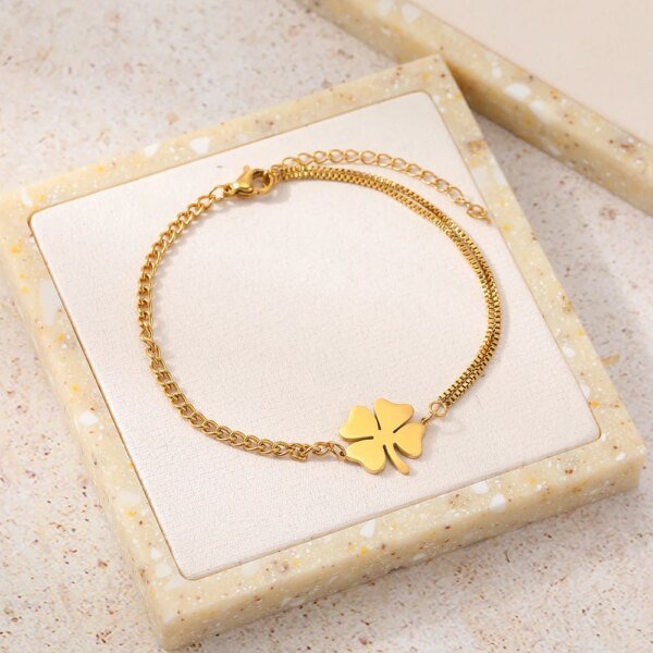 Bracelets en acier inoxydable, pendentif trèfles porte-bonheur – Image 4