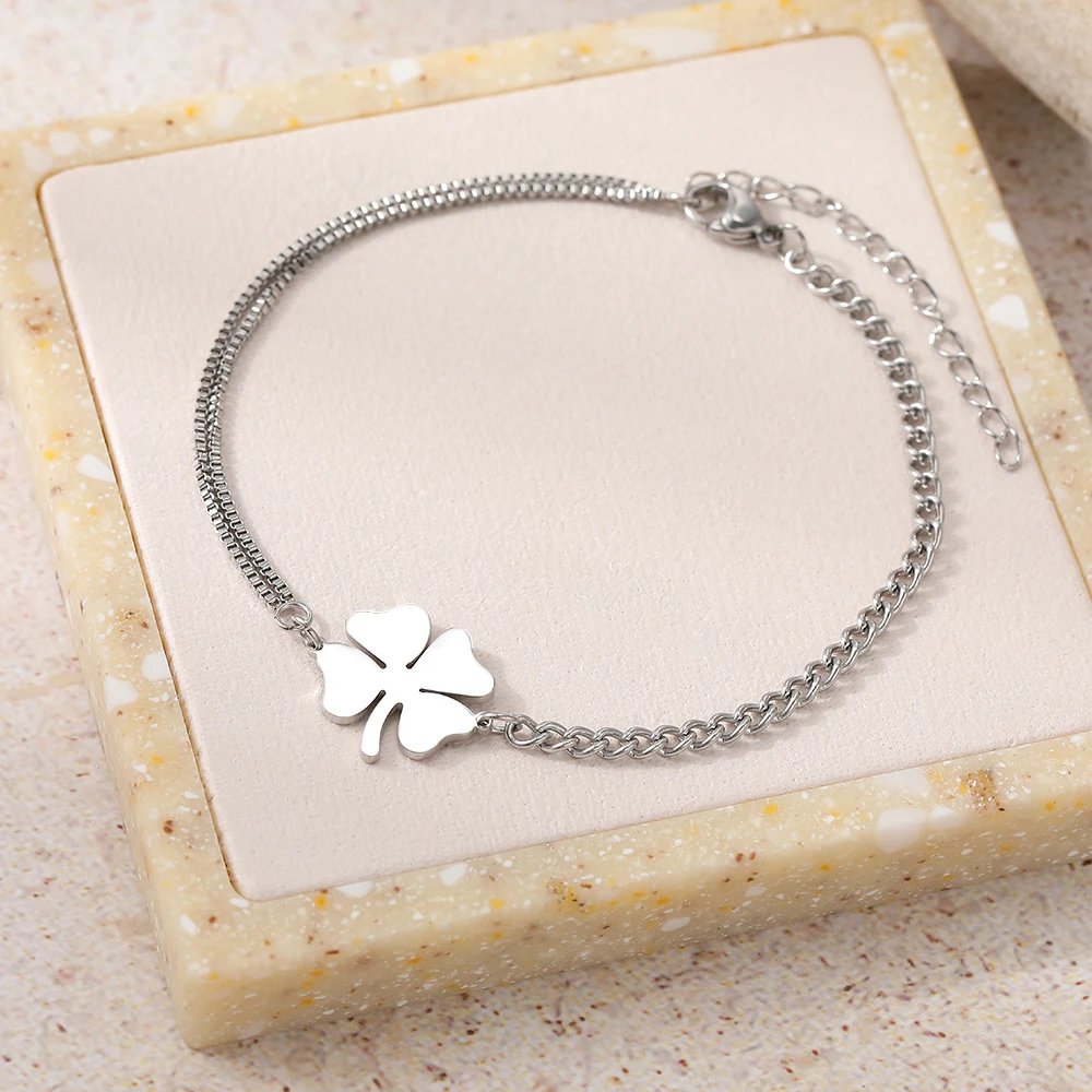 Bracelets classiques en acier inoxydable pour femmes, pendentif trèfles porte-bonheur, Hip Hop, bijoux qui ne se décolorent pas, haute qualité, usage quotidien