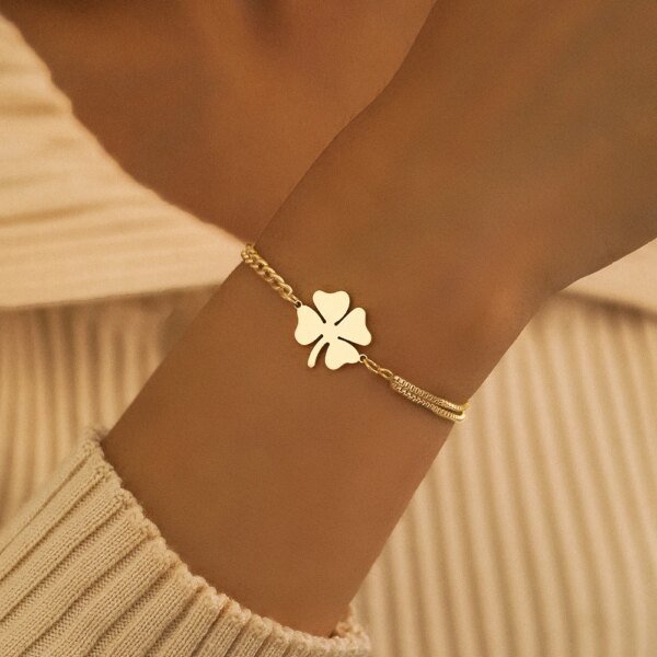 Bracelets en acier inoxydable, pendentif trèfles porte-bonheur