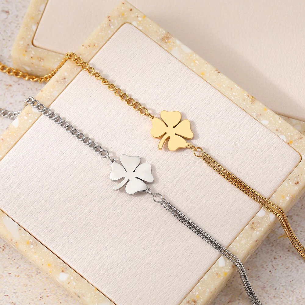Bracelets classiques en acier inoxydable pour femmes, pendentif trèfles porte-bonheur, Hip Hop, bijoux qui ne se décolorent pas, haute qualité, usage quotidien
