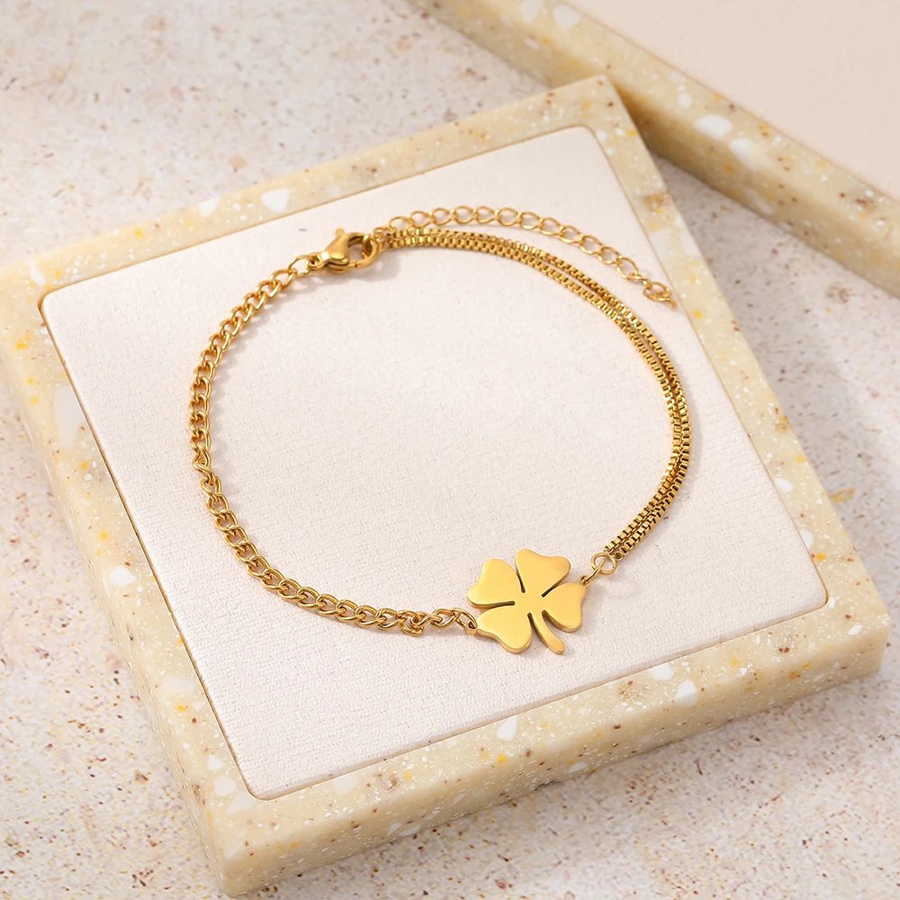 Bracelets classiques en acier inoxydable pour femmes, pendentif trèfles porte-bonheur, Hip Hop, bijoux qui ne se décolorent pas, haute qualité, usage quotidien