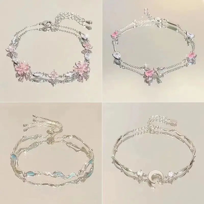 Bracelet amusant en acier pour femmes, en Zircon rose brillant, papillon, fleur de cerisier, chaîne à main pour filles, cadeau d'amitié, accessoires Y2k, nouvelle collection