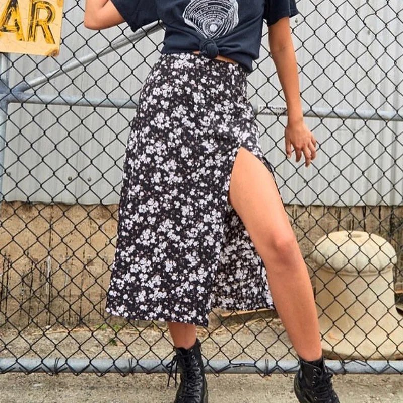 Jupe d'été imprimé léopard ou floral, taille haute Jupe d'été imprimé léopard ou floral, taille haute