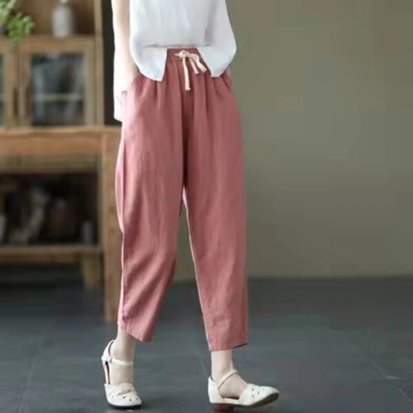 Pantalon ample et légé en coton et lin de couleur unie – Image 5