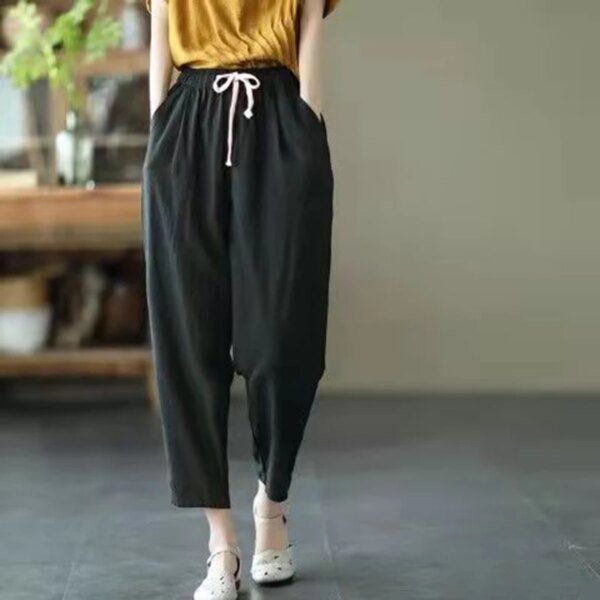 Pantalon ample et légé en coton et lin de couleur unie – Image 2