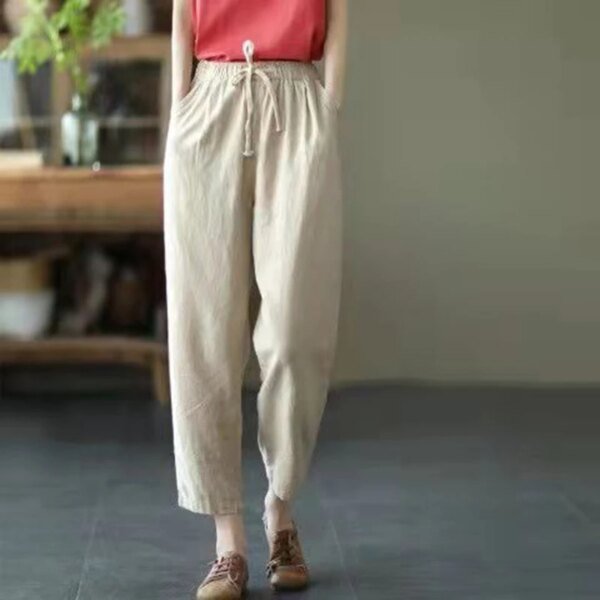 Pantalon ample et légé en coton et lin de couleur unie – Image 4