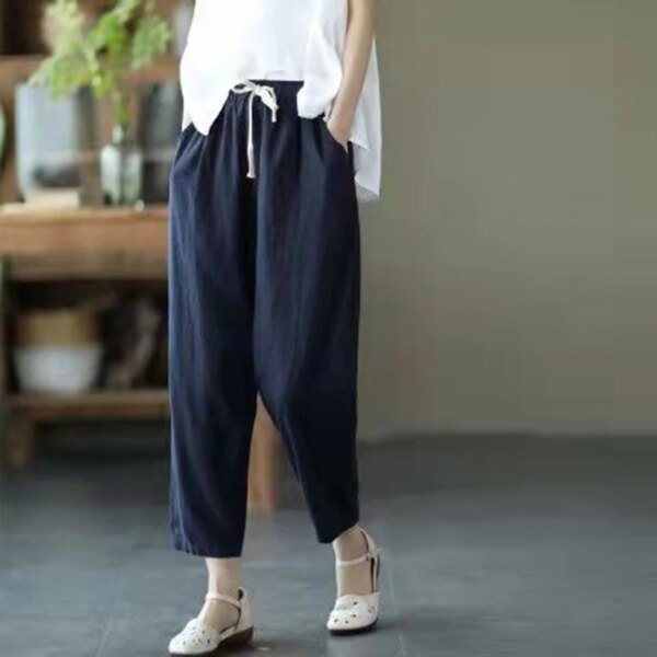 Pantalon ample et légé en coton et lin de couleur unie – Image 6