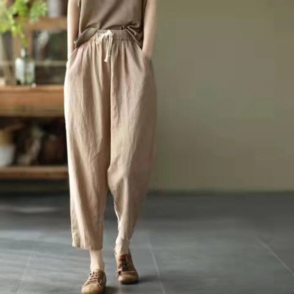 Pantalon ample et légé en coton et lin de couleur unie – Image 3