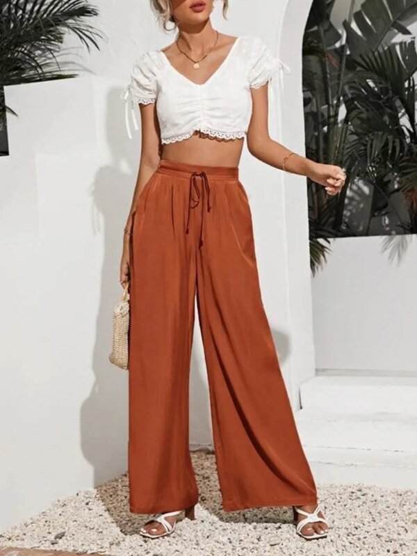 Pantalon ample taille haute, couleur unie – Image 6