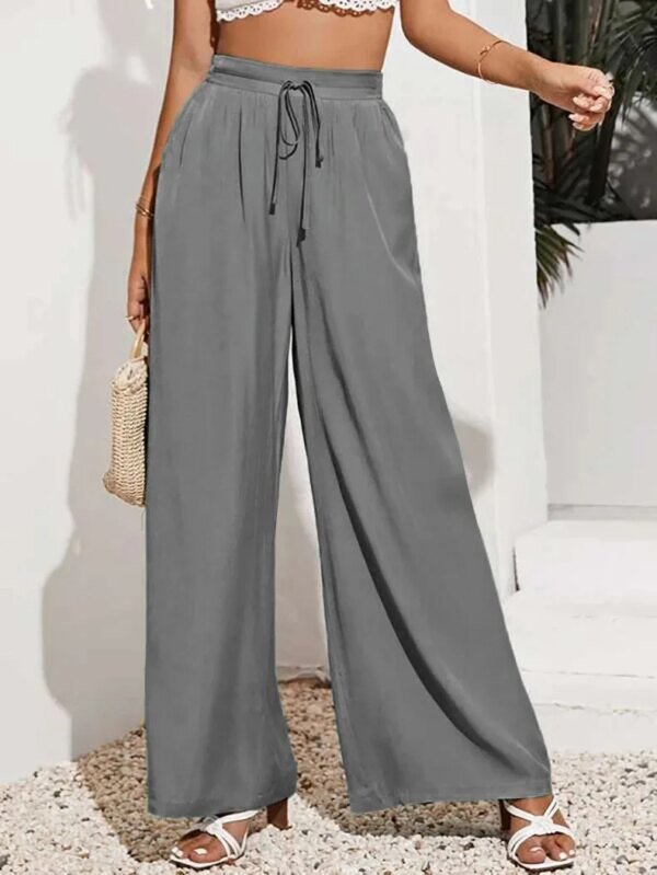 Pantalon ample taille haute, couleur unie – Image 3