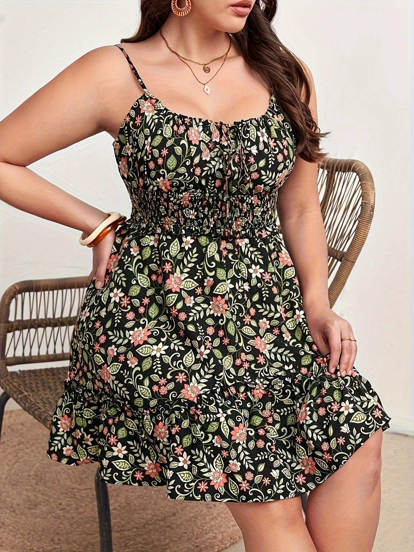 Robe imprimé fleuri à volants Grande taille
