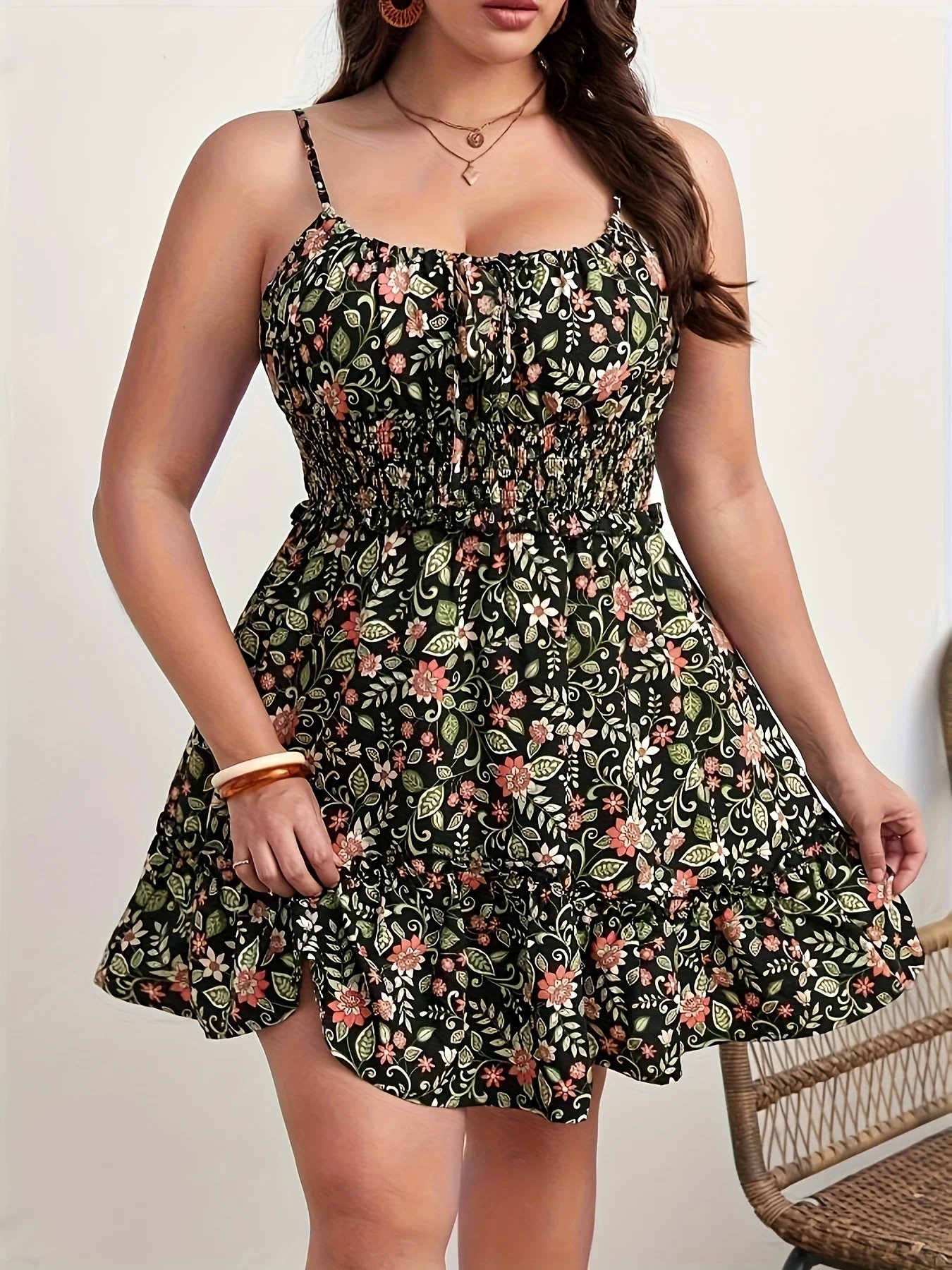 Robe imprimé fleuri à volants Grande taille